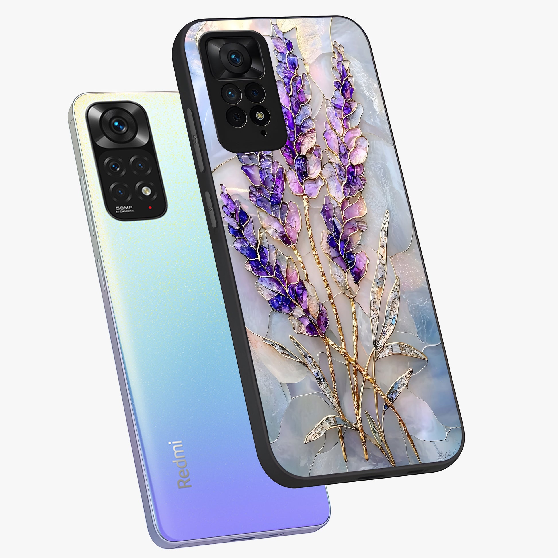 Lavender Dream Glow Glass Case displayed in angled mockup highlighting dreamy purple glow design with soft artistic style.
