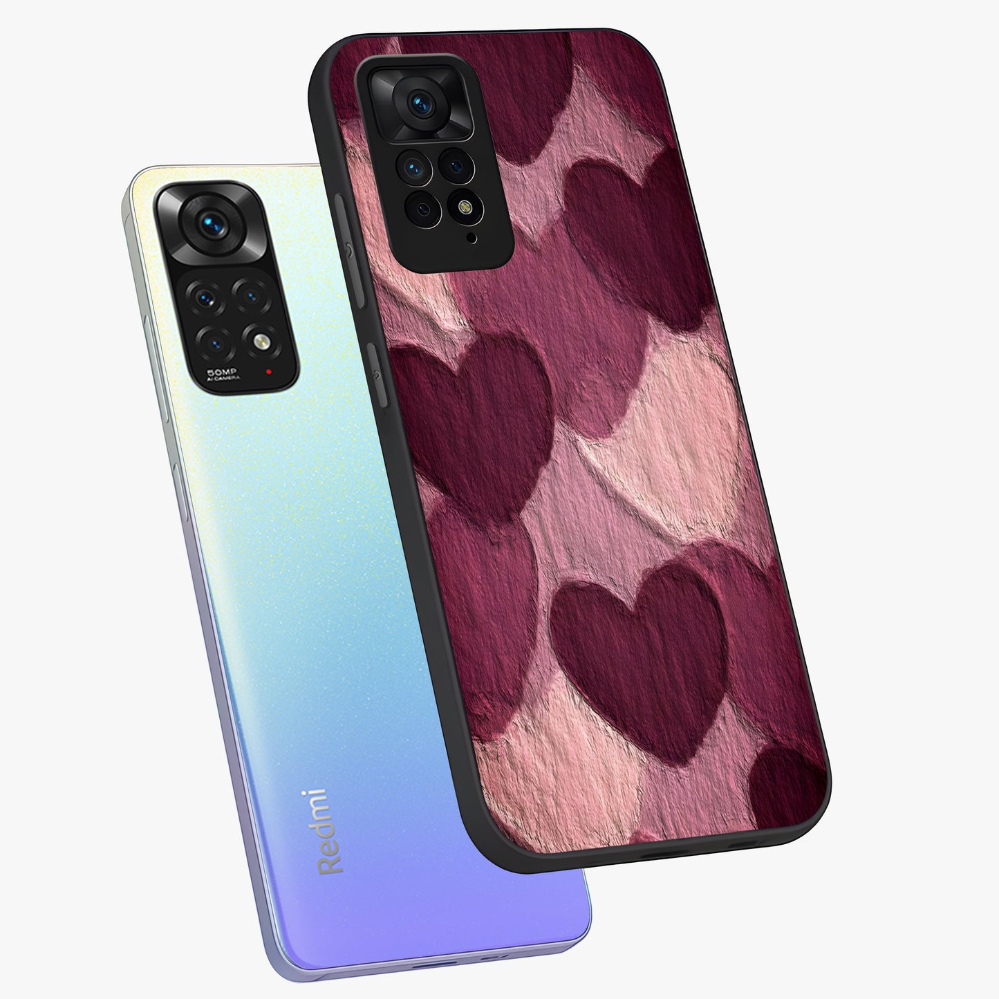 Layered Paper Hearts Glass Case displayed in angled mockup highlighting creative paper craft heart design with romantic aesthetic.