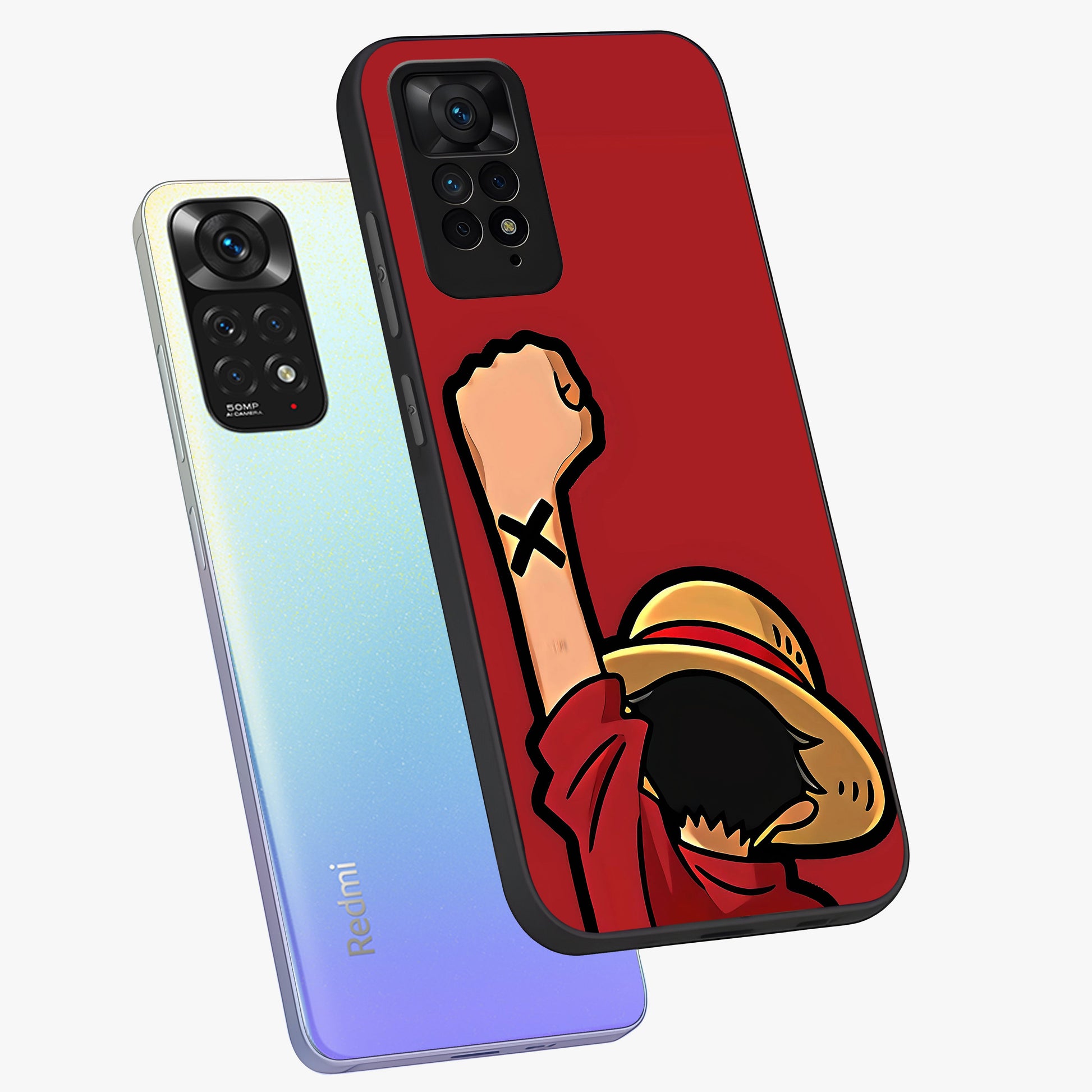 Luffy X Spirit Glass Case displayed in angled mockup highlighting powerful anime design with energetic action aesthetic.