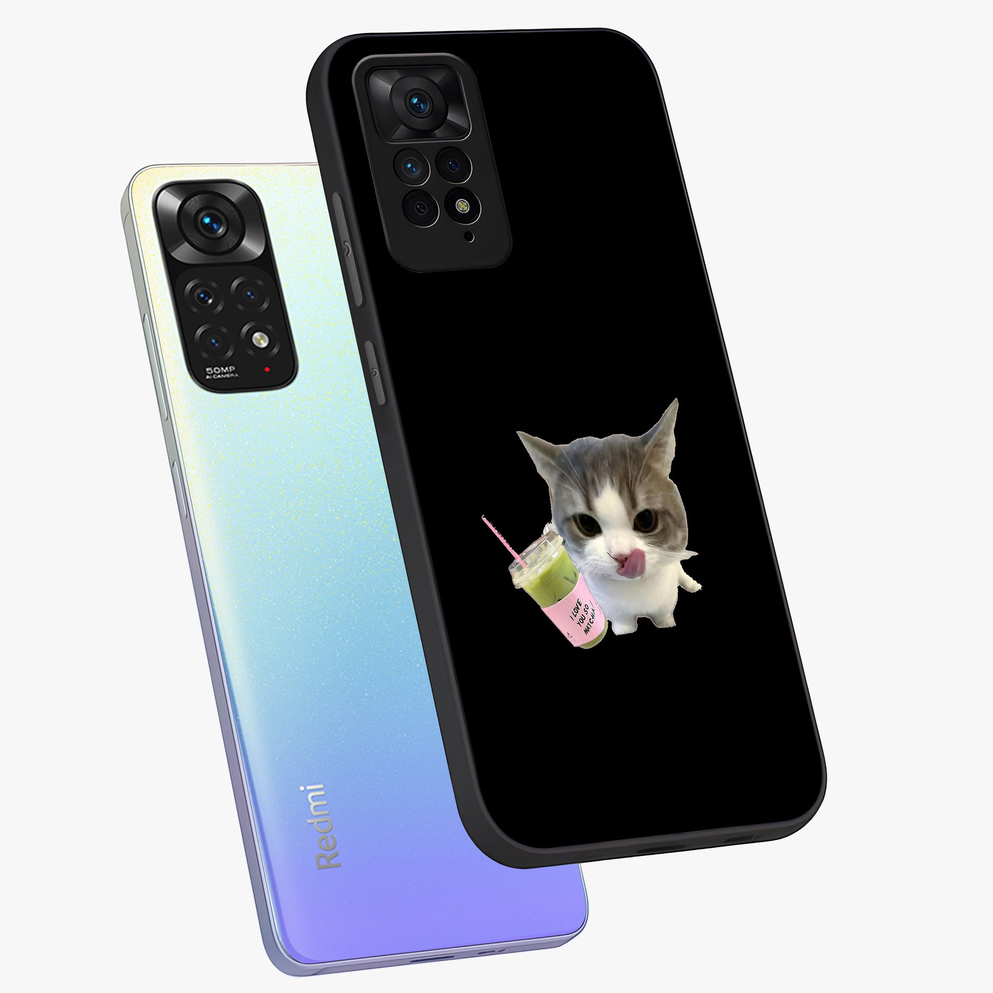 Matcha Cat Style Glass Case displayed in angled mockup highlighting playful feline design with pastel matcha aesthetic.