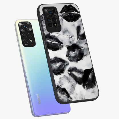 Midnight Kiss Marks Glass Case displayed in angled mockup highlighting playful romantic design with bold midnight aesthetic.