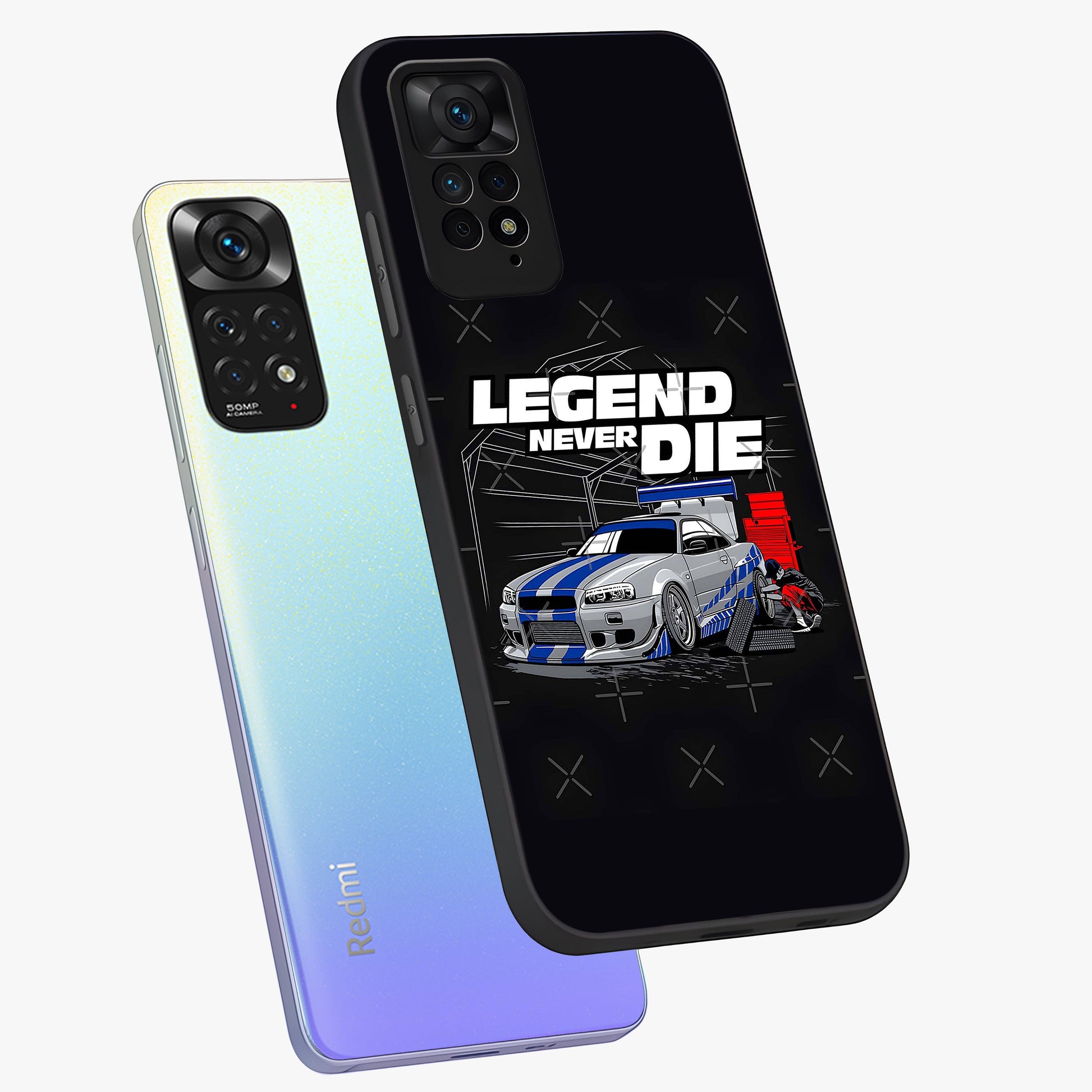 Midnight Racing Legacy Glass Case displayed in angled mockup highlighting dynamic automotive design with bold midnight aesthetic.