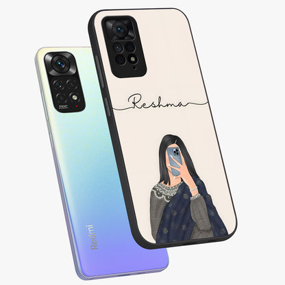Mirror Mood Muse With Custom Name Glass Case displayed in angled mockup highlighting aesthetic mirror inspired design with custom name feature.