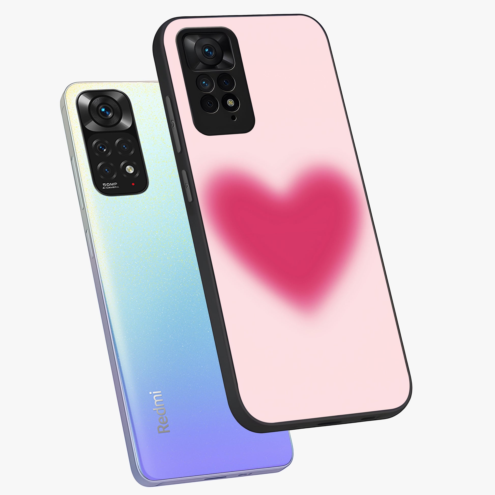 Pink Aura Heart Glass Case displayed in angled mockup highlighting vibrant pink heart design with dreamy aura aesthetic.