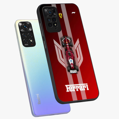 Red Ferrari F1 Vertical Glass Case displayed in angled mockup highlighting high speed racing design with bold automotive aesthetic.