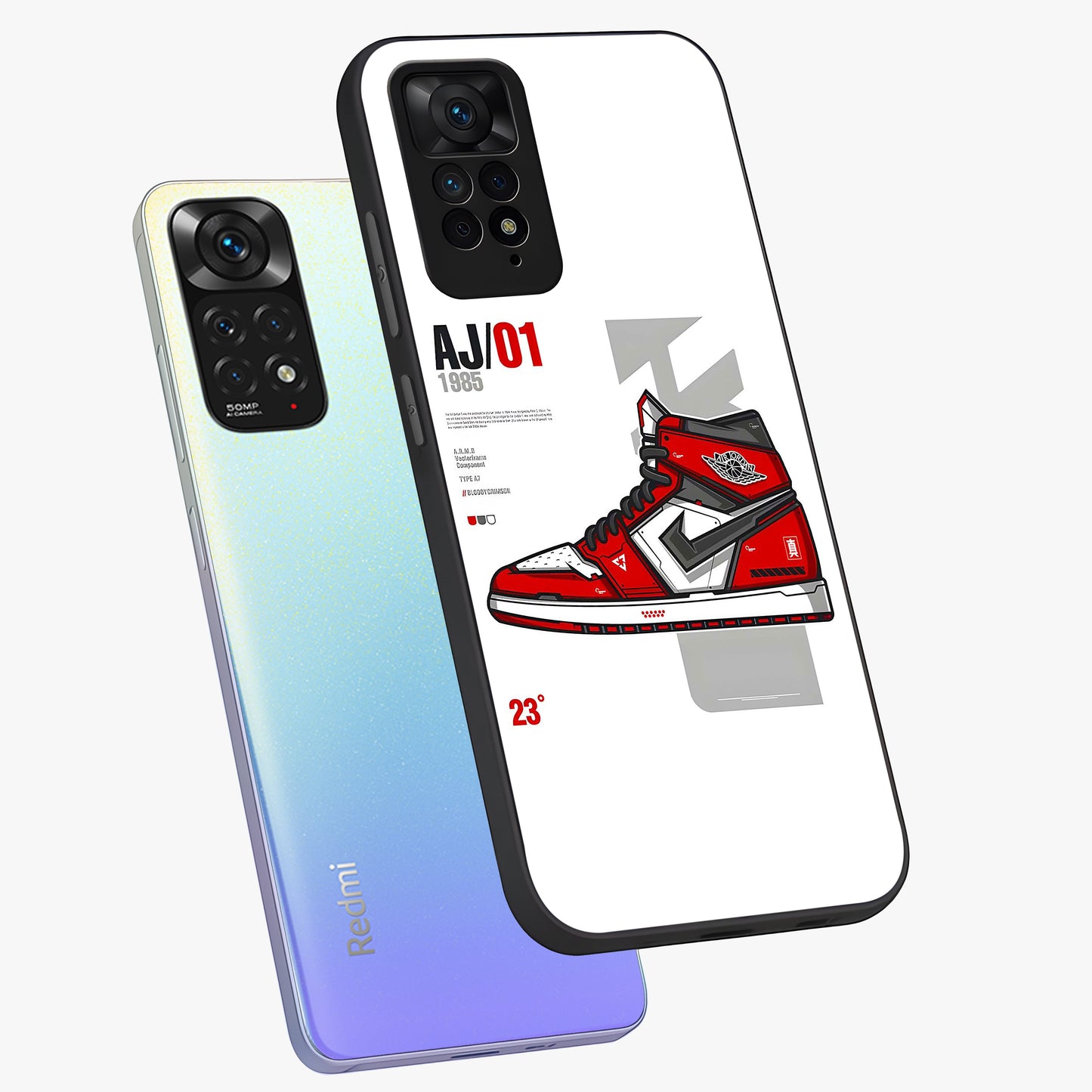 Retro Sneaker Blueprint Glass Case displayed in angled mockup highlighting detailed shoe design with sporty retro aesthetic.