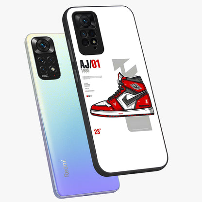 Retro Sneaker Blueprint Glass Case displayed in angled mockup highlighting detailed shoe design with sporty retro aesthetic.