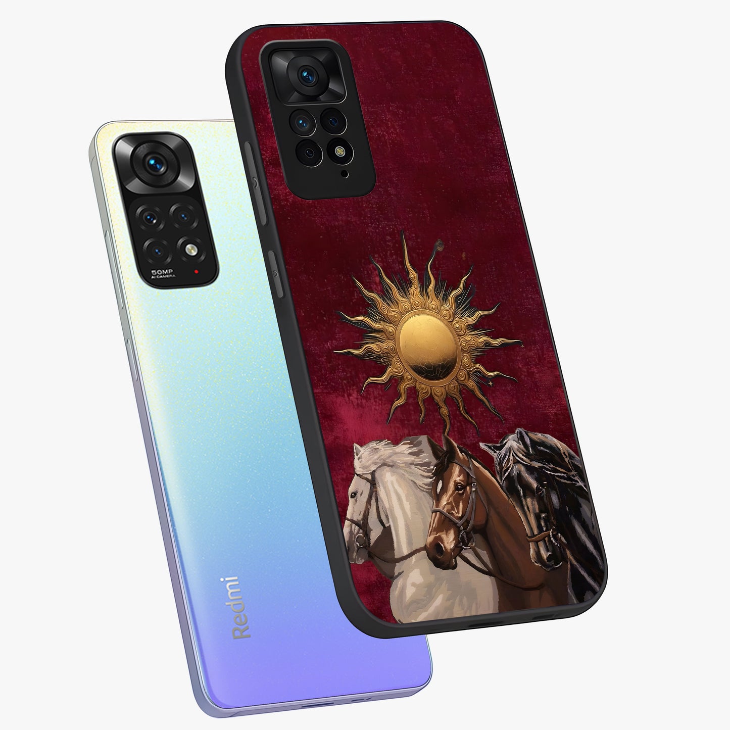 Solar Riders Glass Case displayed in angled mockup highlighting powerful rider illustration with radiant solar aesthetic.