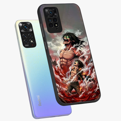 Titan Awakening Fury Glass Case displayed in angled mockup highlighting dramatic giant warrior design with bold anime aesthetic.