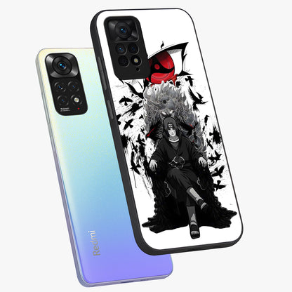 Uchiha Shadow Throne Glass Case displayed in angled mockup highlighting glowing aquatic design with celestial aesthetic.