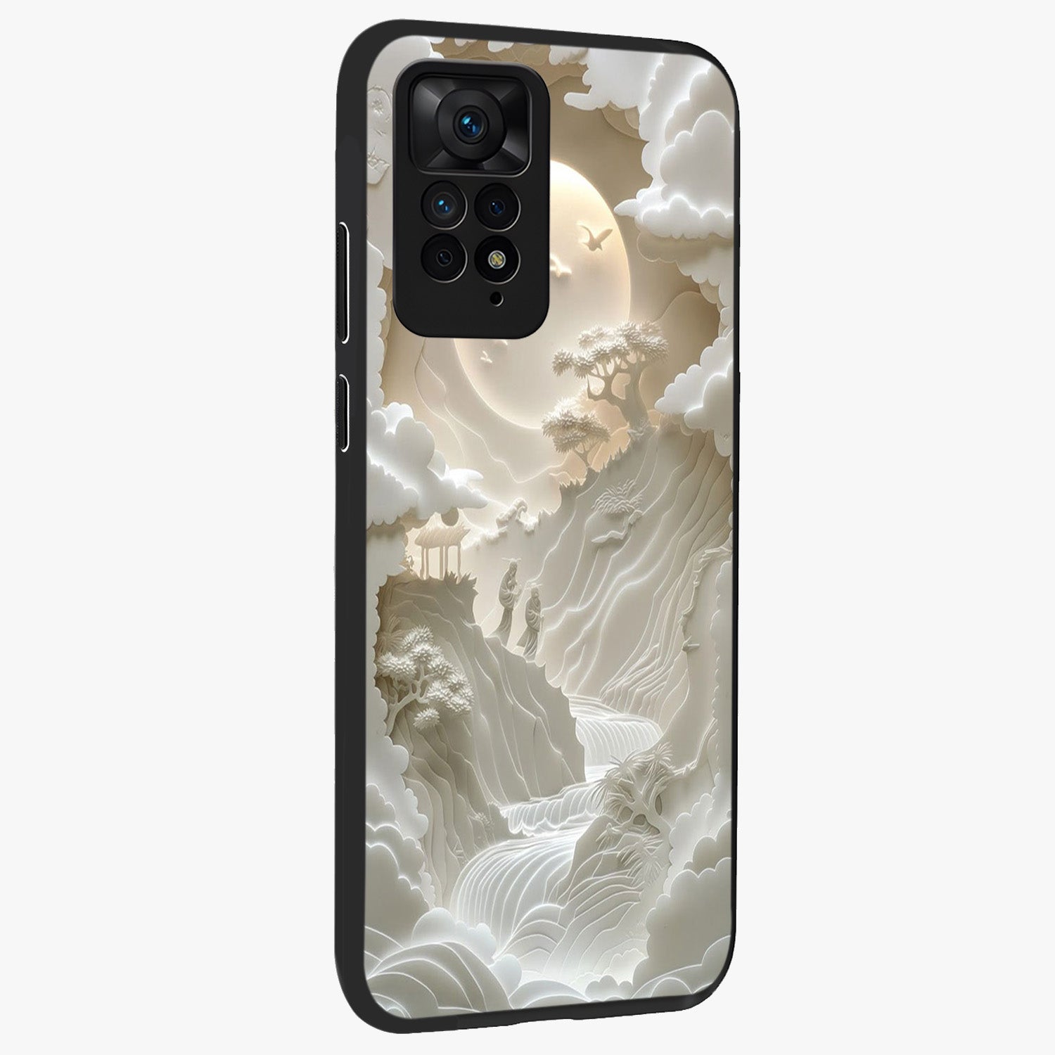 Celestial Origami Glass Case upright view showcasing creative origami artwork with modern celestial style.