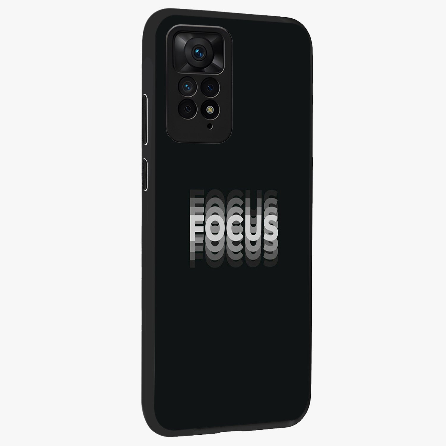 Focus Mode On Glass Case upright view showcasing strong typography statement with sleek motivational theme.