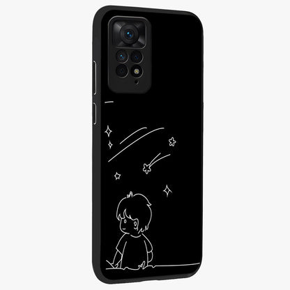 Line Art Boy With Shooting Stars Glass Case upright view showcasing artistic shooting star illustration with minimal style.
