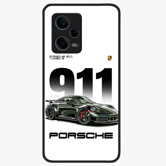 911 Turbo Dominance Glass Case showing clean flat back view with bold 911 sports car artwork and glossy glass finish.