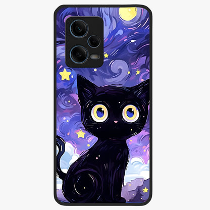 Abstract Cat Art Glass Case showing flat back view with artistic cat illustration and glossy glass finish.