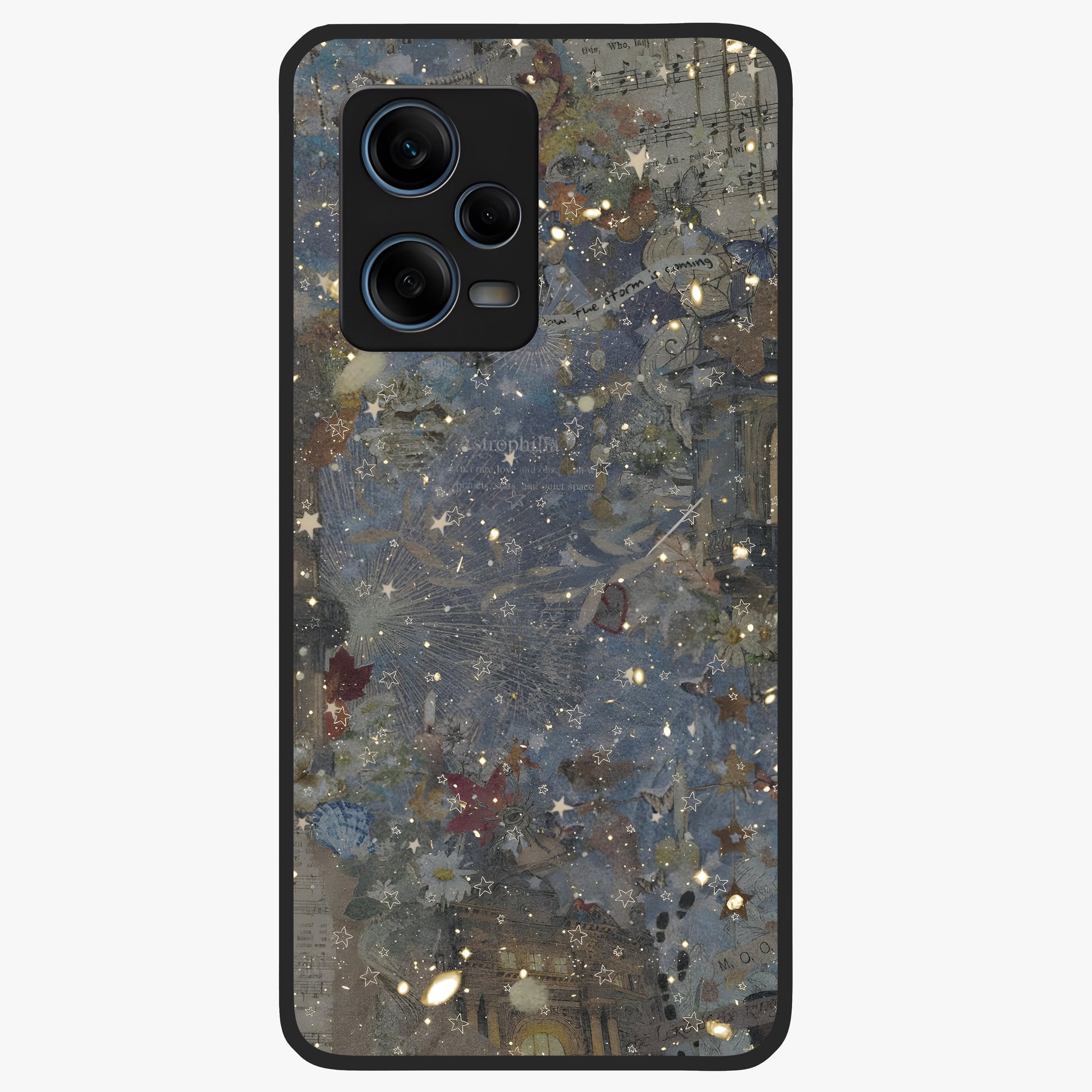 Aesthetic Astrolophia Glass Case showing flat back view with dreamy aesthetic design and glossy glass finish.