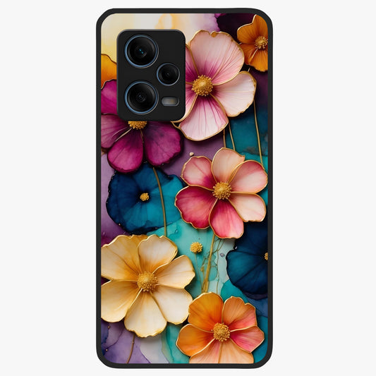 Artlyn Grace Flower Pattern Glass Case showing flat back view with elegant floral pattern artwork and glossy glass finish.