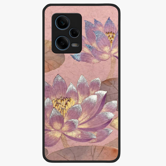Blossom Mist Lotus Glass Case showing flat back view with serene lotus blossom artwork and glossy glass finish.