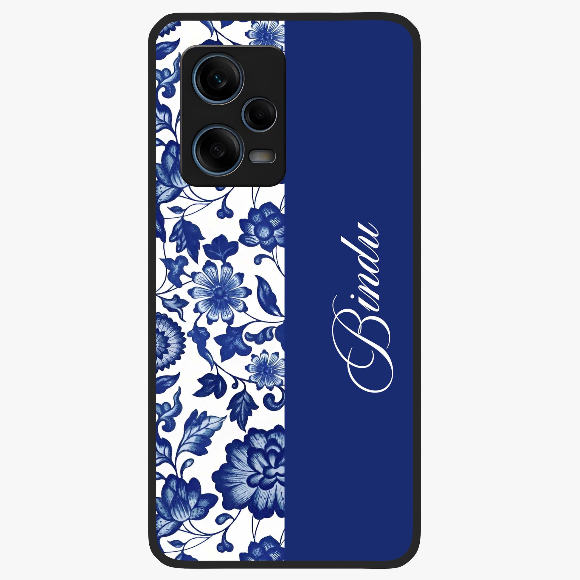 Blue Vintage Floral Pattern Glass Case upright view showcasing timeless floral illustration with vintage inspired style.