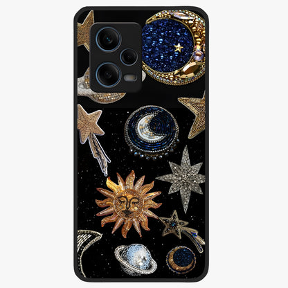 Celestial Gem Constellations Glass Case showing flat back view with sparkling constellation artwork and glossy glass finish.