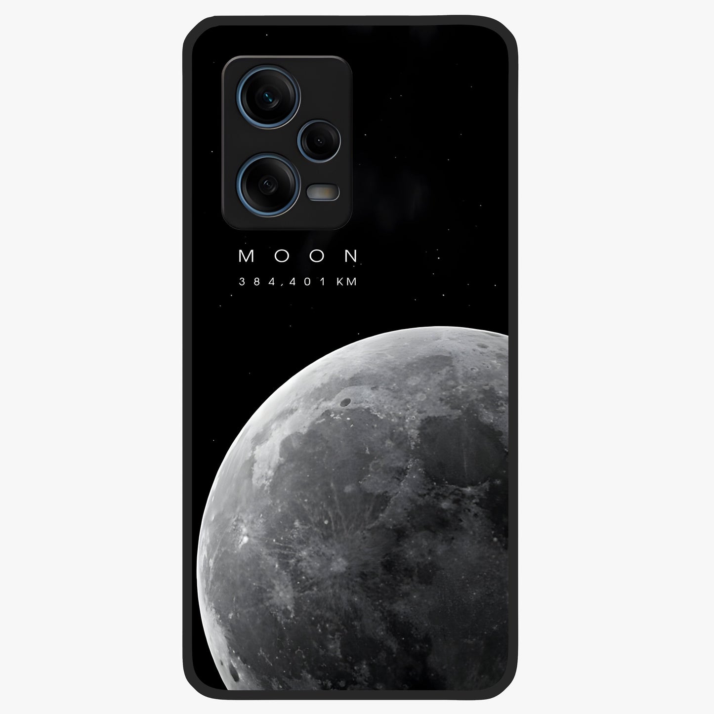 Cosmic Moon Glow Glass Case showing flat back view with glowing moon artwork and glossy glass finish.