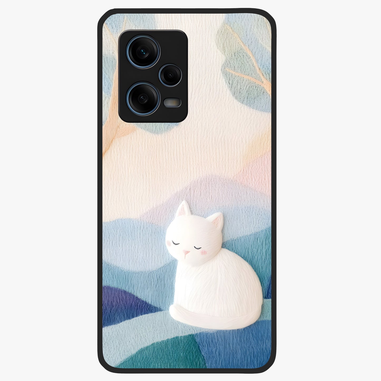 Cotton Dream Cat Glass Case showing flat back view with soft dreamy cat artwork and glossy glass finish.