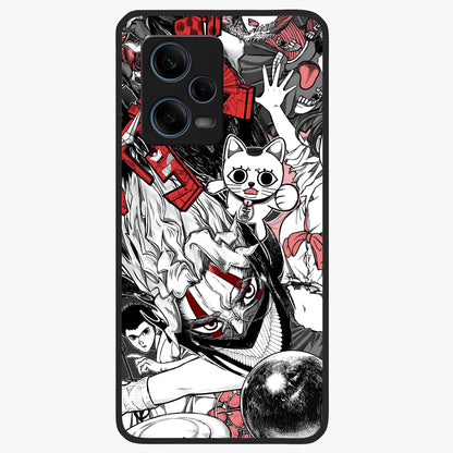 Crimson Chaos Panel Glass Case showing flat back view with bold crimson abstract artwork and glossy glass finish.