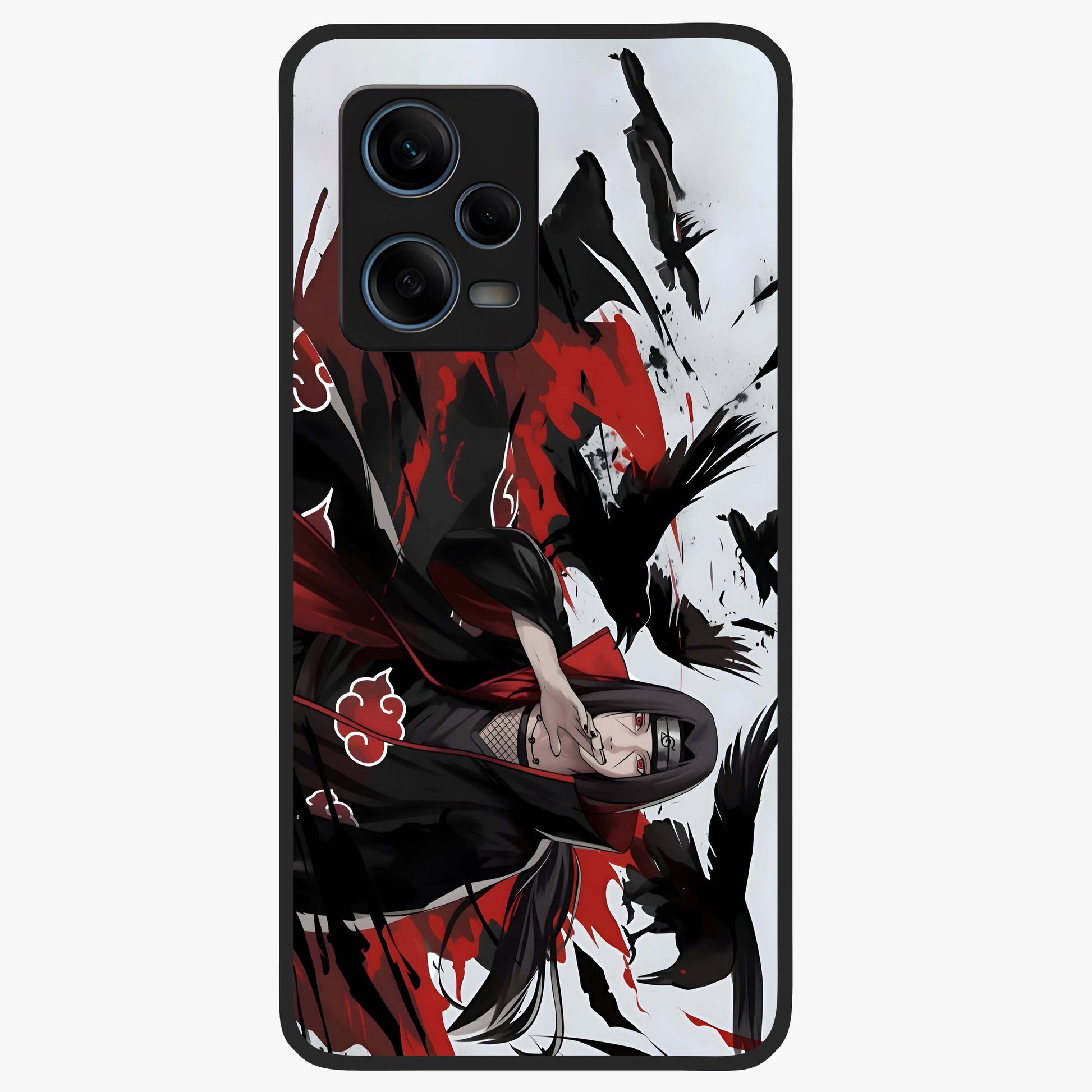 Crimson Crow Illusion Glass Case showing flat back view with artistic crow illusion artwork and glossy glass finish.