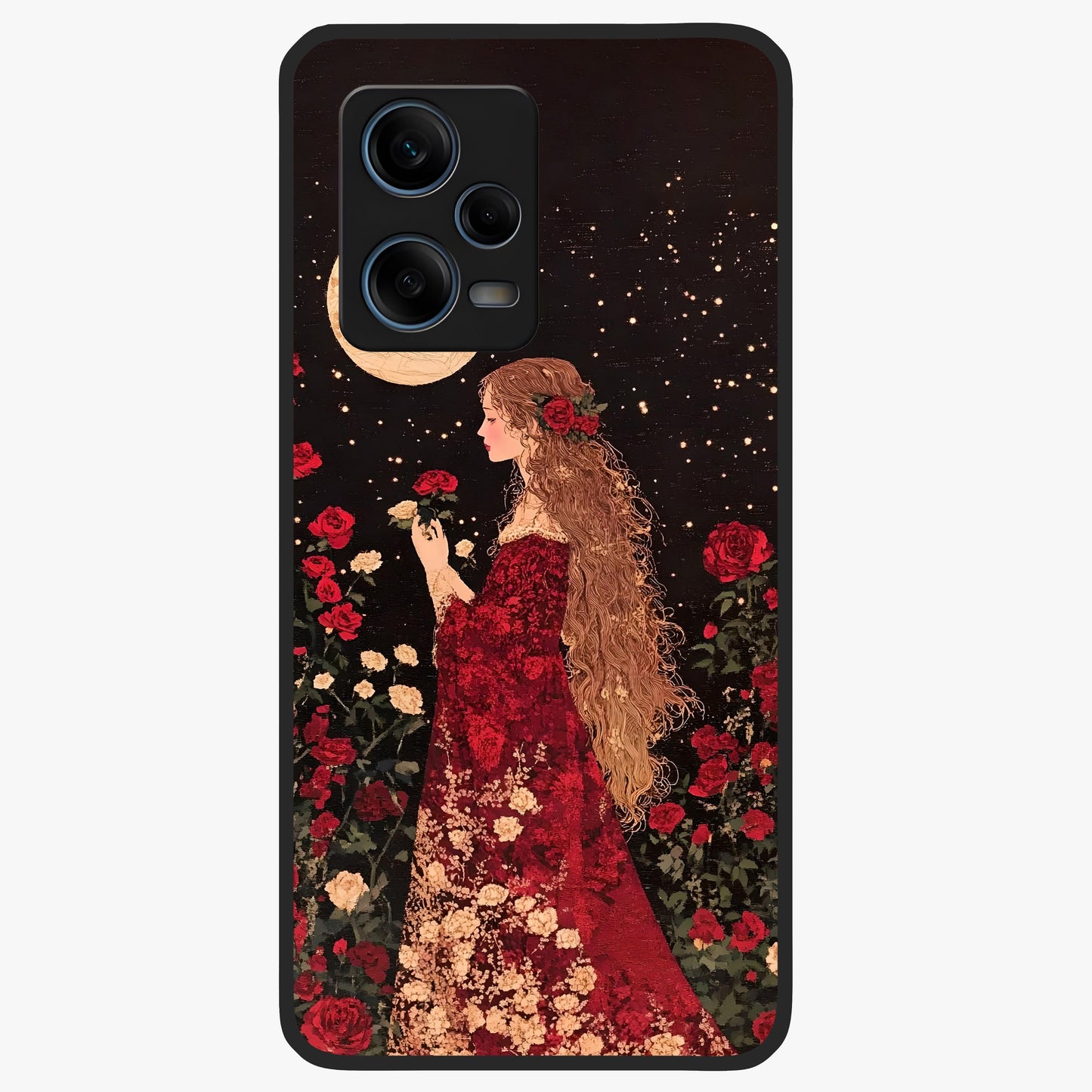 Crimson Dreams Glass Case showing flat back view with dreamy crimson artwork and glossy glass finish.