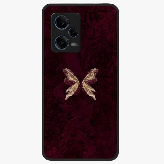 Crimson Fade Butterfly Glass Case showing flat back view with fading butterfly artwork and glossy glass finish.