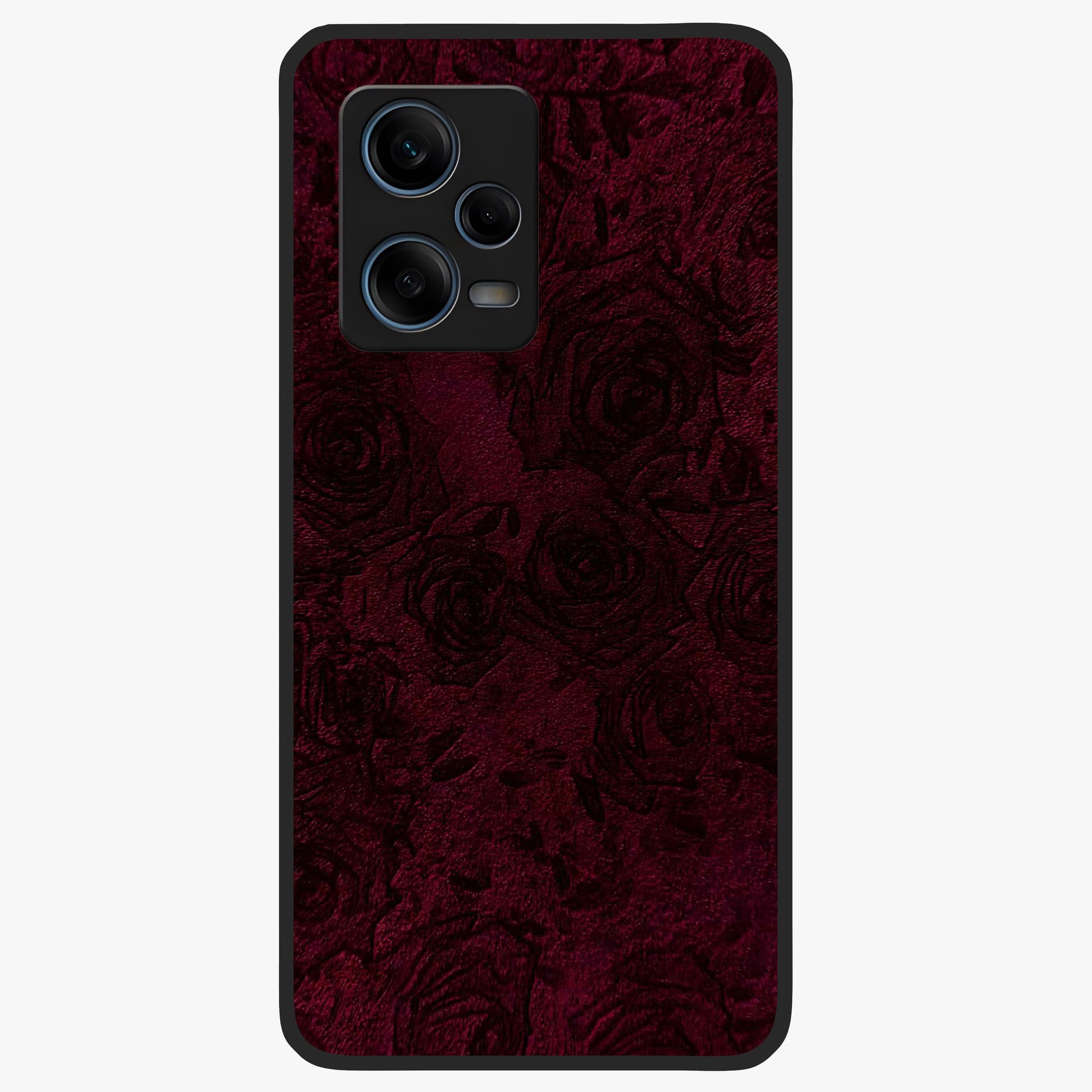 Crimson Fade Flow Glass Case showing flat back view with flowing crimson gradient artwork and glossy glass finish.