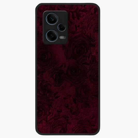 Crimson Fade Flow Glass Case showing flat back view with flowing crimson gradient artwork and glossy glass finish.