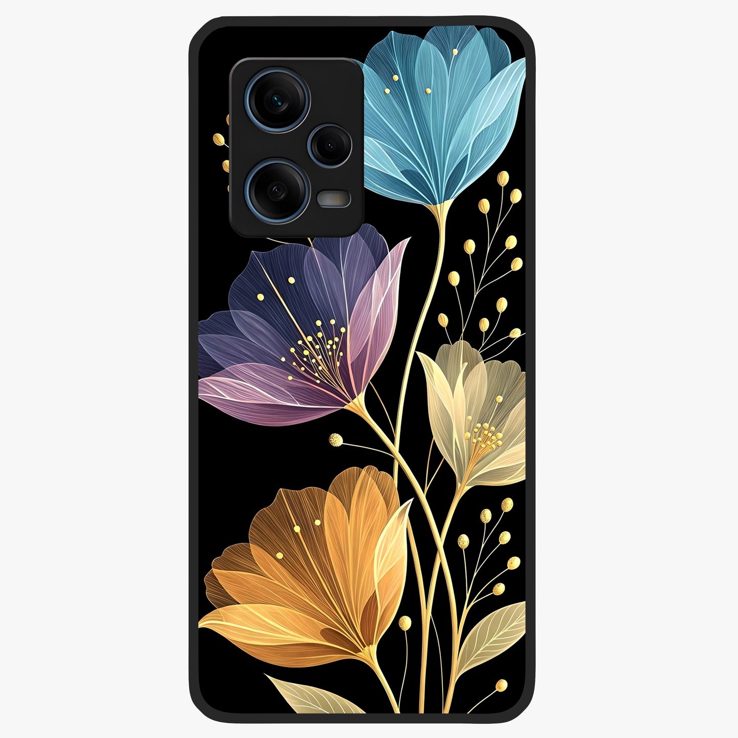 Delicate Multicolor Flowers Glass Case showing flat back view with vibrant floral artwork and glossy glass finish.