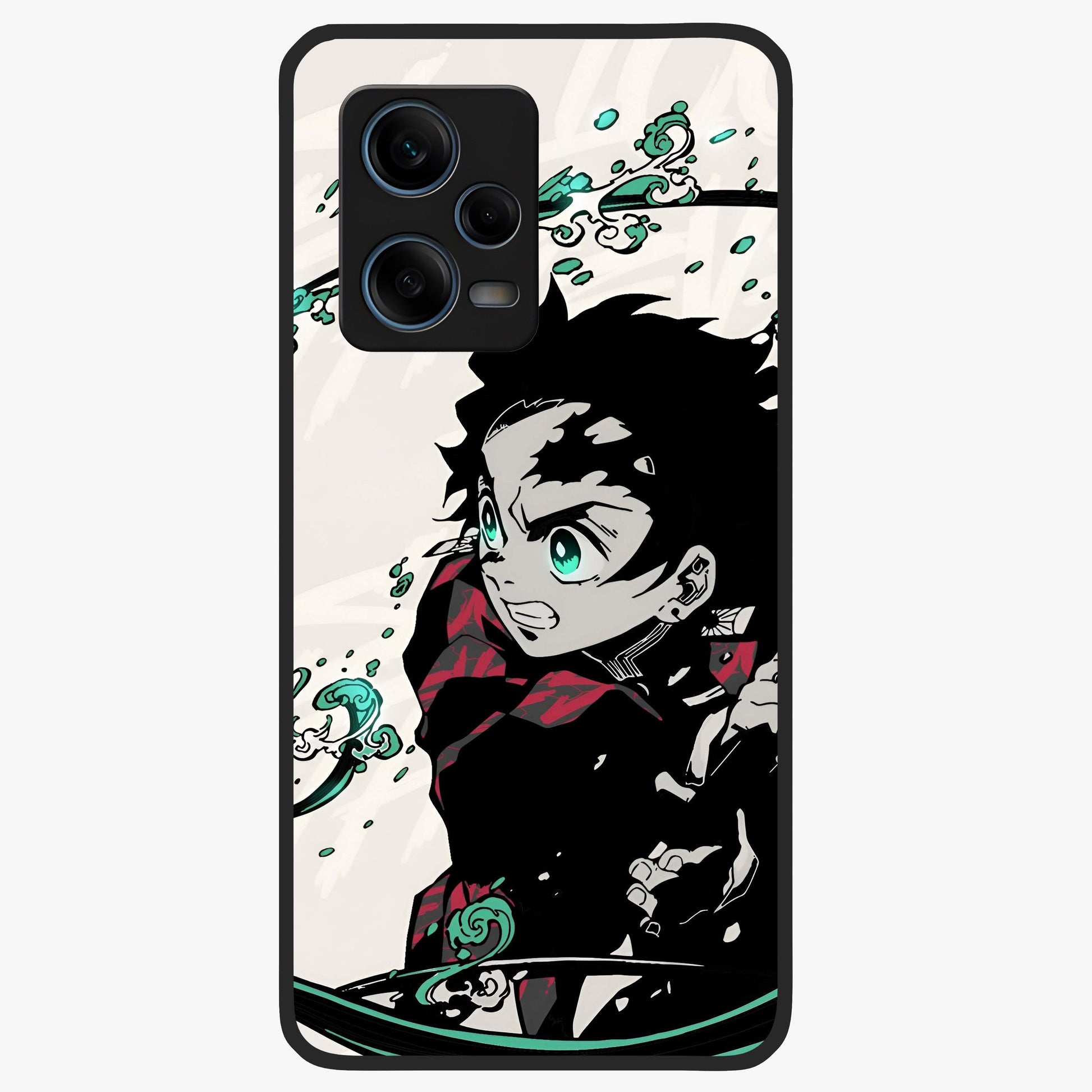 Demon Slayer Glass Case showing flat back view with bold anime inspired artwork and glossy glass finish.