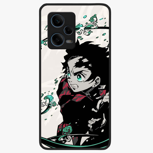 Demon Slayer Glass Case showing flat back view with bold anime inspired artwork and glossy glass finish.
