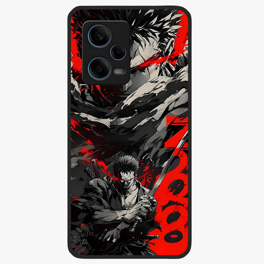 Demon Sword Resolve Glass Case showing flat back view with fierce sword warrior artwork and glossy glass finish.