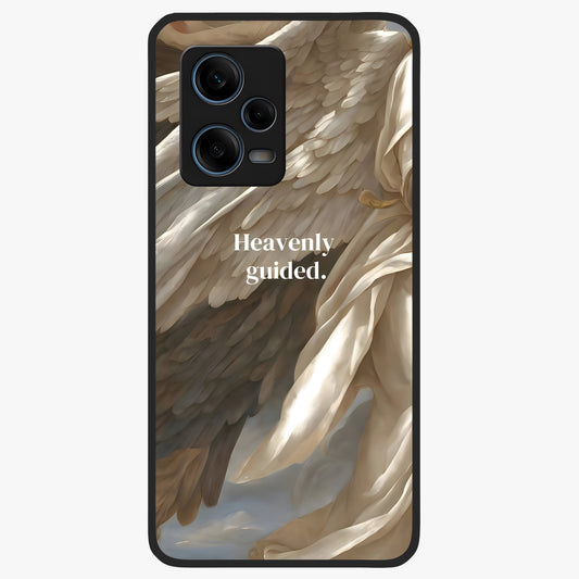 Divine Winged Grace Glass Case showing flat back view with elegant wing inspired artwork and glossy glass finish.