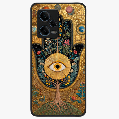 Ethereal Evil Eye Glass Case showing flat back view with mystical evil eye artwork and glossy glass finish.