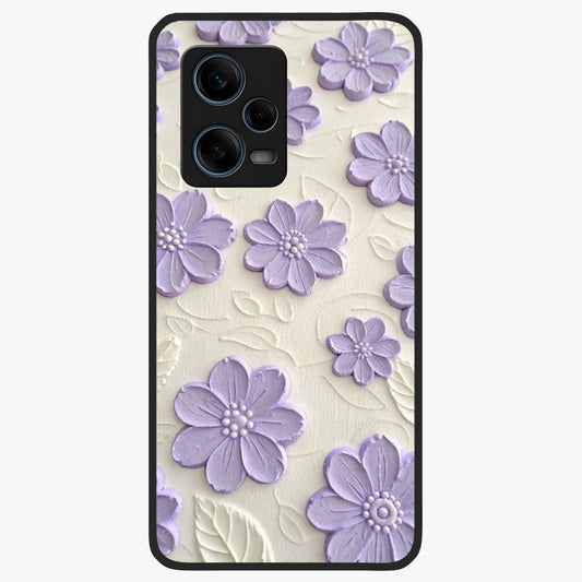 Floral Wall Art With Purple Flowers Glass Case showing flat back view with purple flower artwork and glossy glass finish.