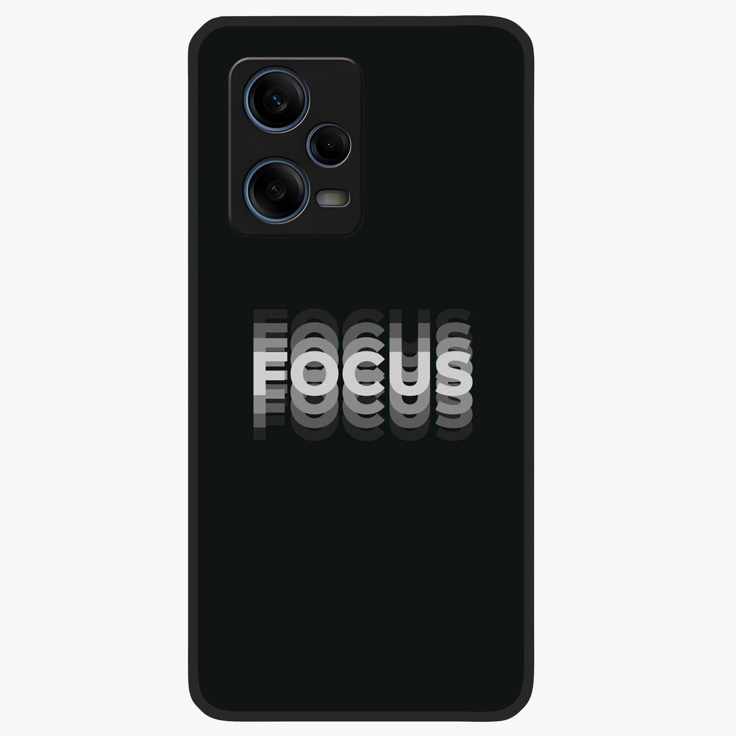 Focus Mode On Glass Case showing flat back view with bold motivational typography design and glossy glass finish.