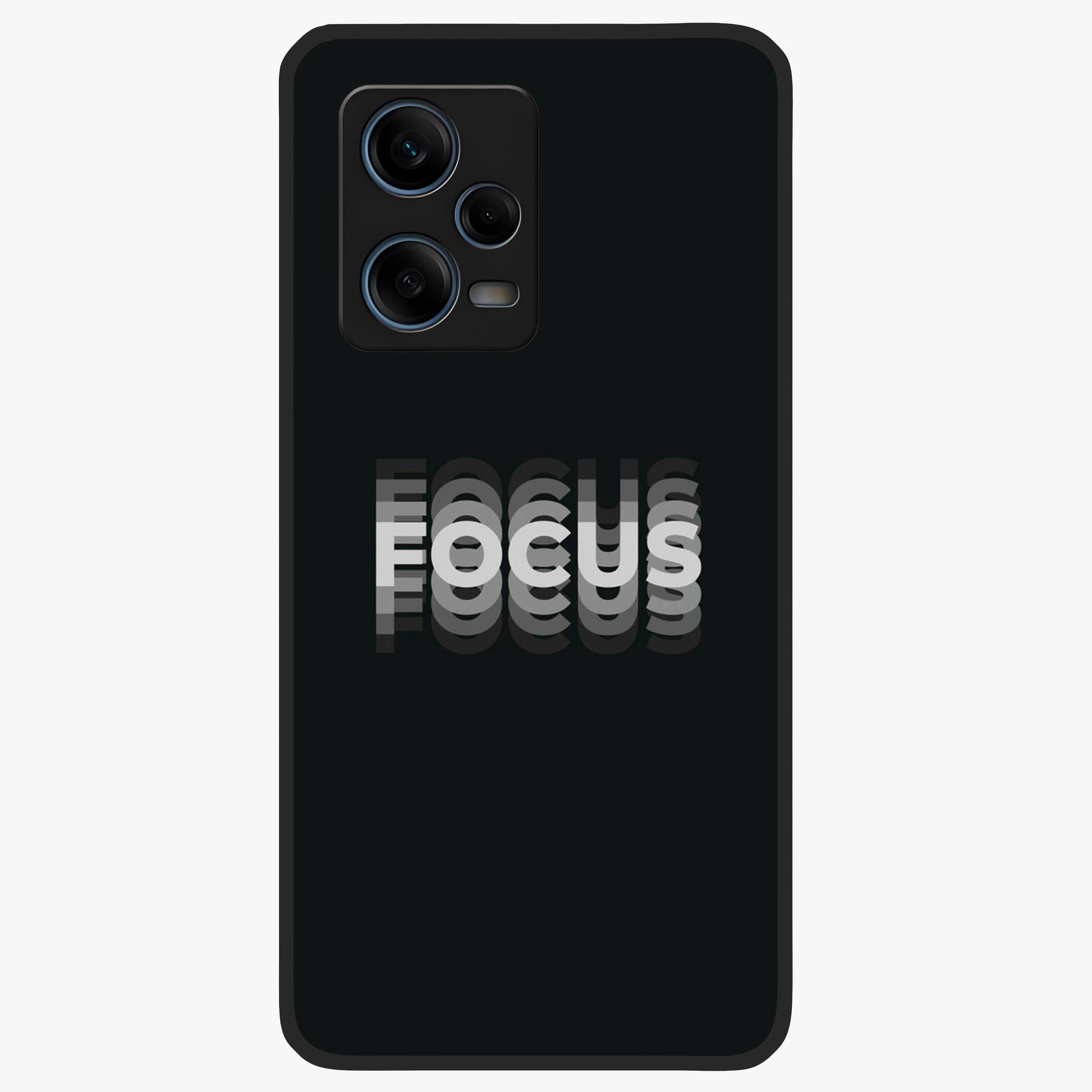 Focus Mode On Glass Case showing flat back view with bold motivational typography design and glossy glass finish.