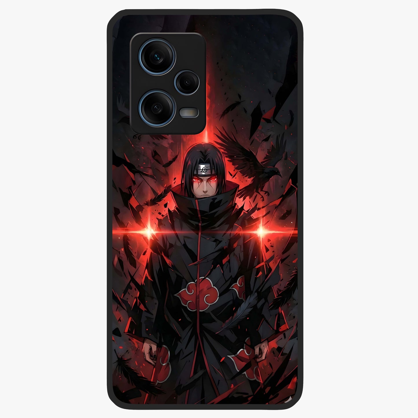 Focused Blade Discipline Glass Case showing flat back view with warrior sword themed artwork and glossy glass finish.