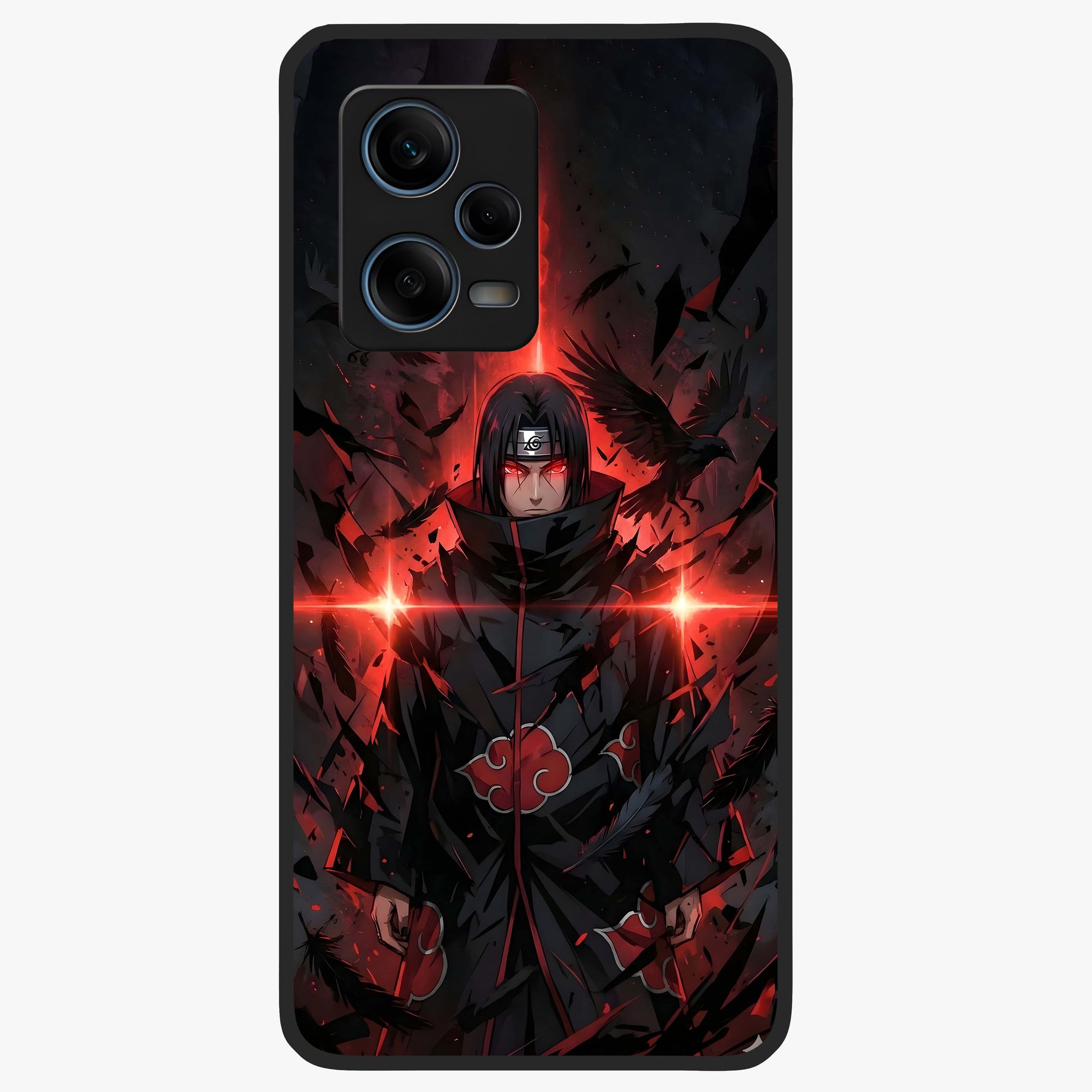 Focused Blade Discipline Glass Case showing flat back view with warrior sword themed artwork and glossy glass finish.