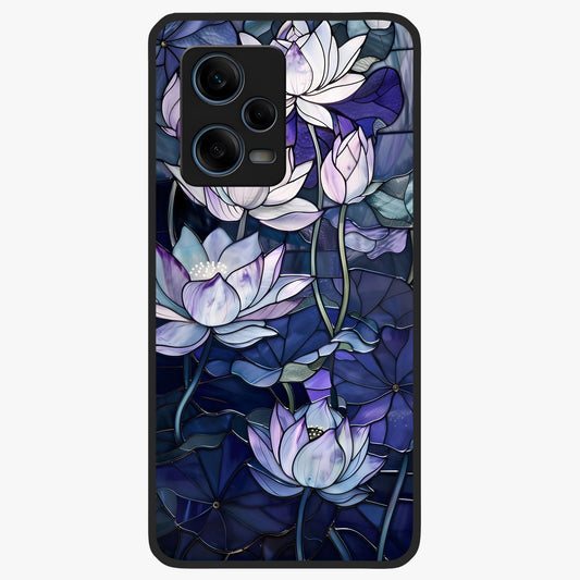 Gloss Petal Rush Glass Case showing flat back view with glossy flower petal artwork and smooth glass finish.