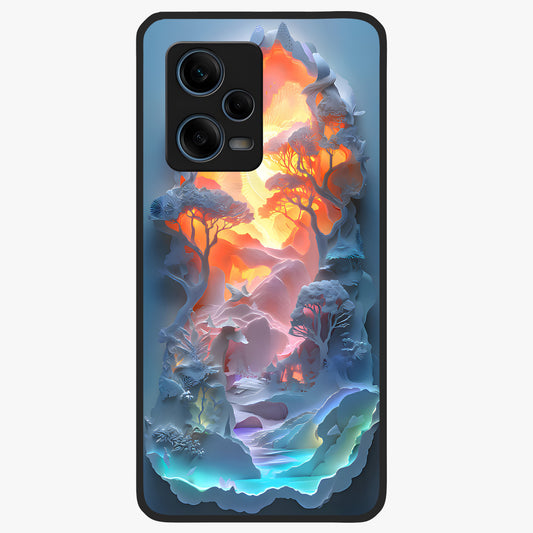 Glow Forest Portal Glass Case showing flat back view with glowing forest portal artwork and glossy glass finish.