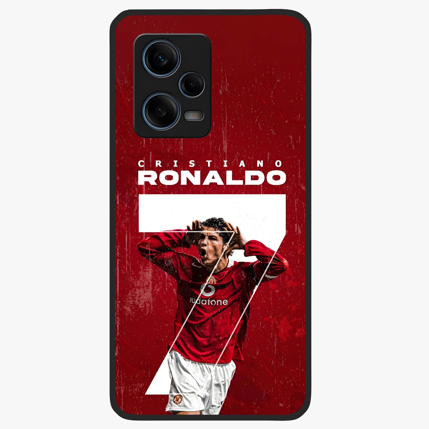 Goal Celebration Legacy Glass Case showing flat back view with football celebration inspired artwork and glossy glass finish.