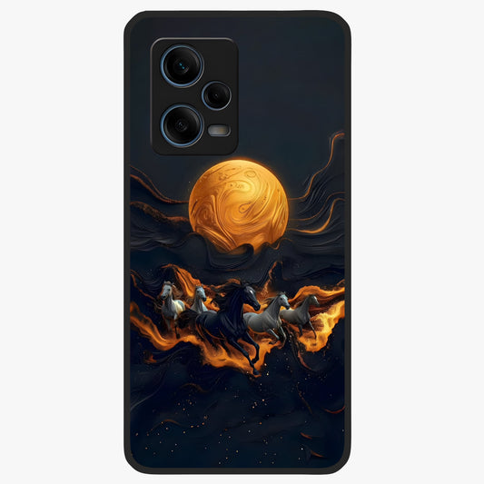 Golden Stallion Moonride Glass Case showing flat back view with majestic horse under moonlight artwork and glossy glass finish.