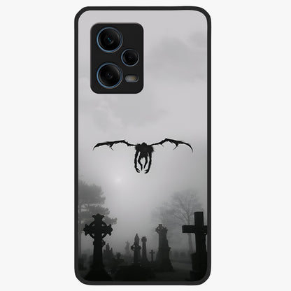 Graveyard Shadow Descent Glass Case showing flat back view with dark graveyard themed artwork and glossy glass finish.