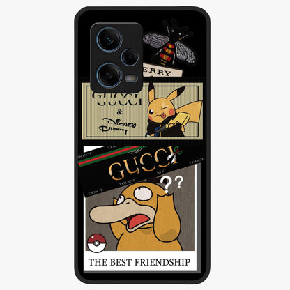 Gucci Play Mashup Glass Case showing flat back view with luxury inspired graphic artwork and glossy glass finish.