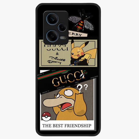 Gucci Play Mashup Glass Case showing flat back view with luxury inspired graphic artwork and glossy glass finish.